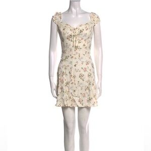 Reformation Floral Mini Dress Cream Cottagecore Ruffle Strap Tie Front Size S